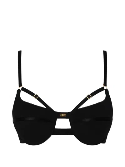 Elisabetta Franchi Logo-plaque Strap Bra In Black