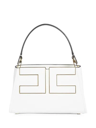Elisabetta Franchi White Geometric Pattern Shoulder Bag In Red