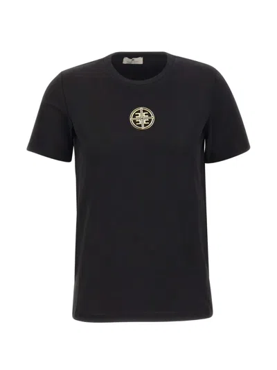 Elisabetta Franchi T Shirt With Jeweled Logo In Transparent