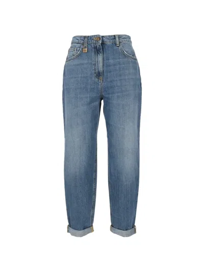 Elisabetta Franchi Logo-plaque Turn-up Jeans In Blue