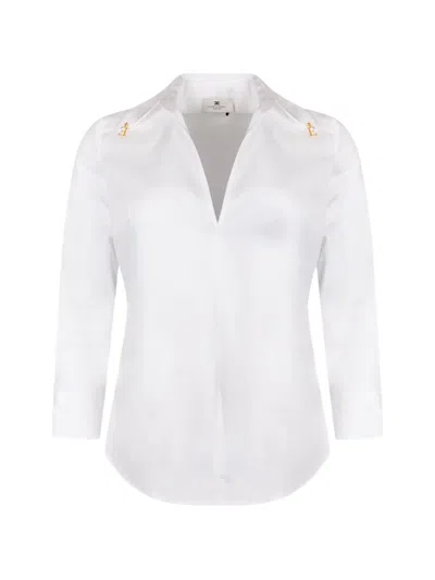 Elisabetta Franchi Logo-plaque V-neck Shirt In White
