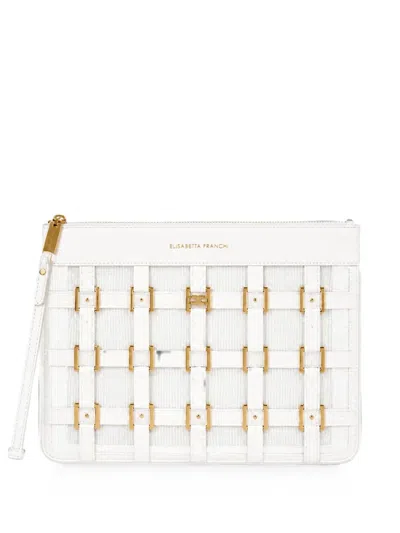 Elisabetta Franchi Logo-plaque Woven Clutch Bag In White