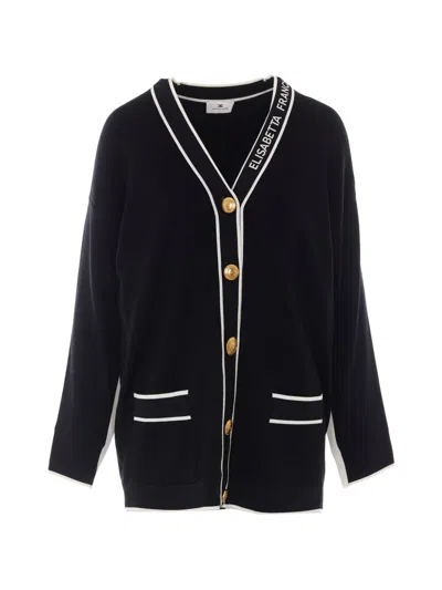 Elisabetta Franchi Logo-print Button-up Cardigan In Black