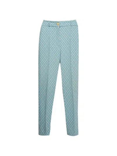 Pre-owned Elisabetta Franchi Logo-print Crepe Trousers In Blue