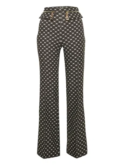 Pre-owned Elisabetta Franchi Logo-print Flared Trousers In Black