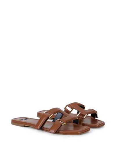 Elisabetta Franchi Logo-shape Strap Sandals In Brown