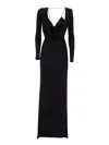 Elisabetta Franchi Draped Black Maxi Dress With Deep Neckline In Black