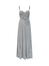 Elisabetta Franchi Pleated Dress Floral Embellishments In Blue