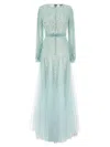 Elisabetta Franchi Sequin Embellished Sheer Overlay Long Sleeve Dress In Blue