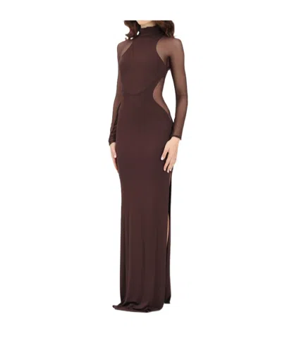 Elisabetta Franchi Sheer Panel Dress In Brown