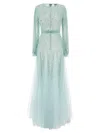 Elisabetta Franchi Sequin Embellished Sheer Overlay Long Sleeve Dress