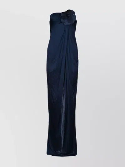 Elisabetta Franchi Long Dress Flower Detail In Blue