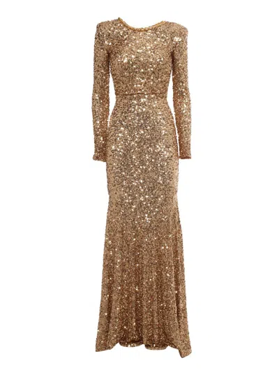 Elisabetta Franchi Long Dress In Gold