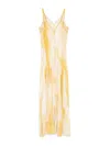 Elisabetta Franchi Long Dress In White And Yellow With Adjustable Shoulder Straps In White