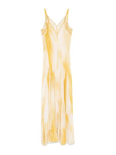 ELISABETTA FRANCHI LONG DRESS IN WHITE AND YELLOW