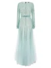 Elisabetta Franchi Sequin Embellished Sheer Overlay Long Sleeve Dress In Light Blue