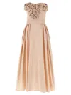 Elisabetta Franchi Embellished Floral Pleated Strapless Long Dress In Pink