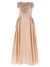 Elisabetta Franchi Dress In Gabardine Fabric With Embroidered Roses In Pink