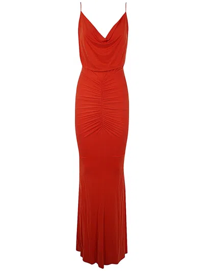 Elisabetta Franchi Long Dress With Drape In Orange