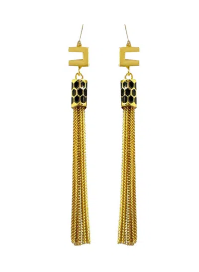 Elisabetta Franchi Long Earrings With Logo In Yellow