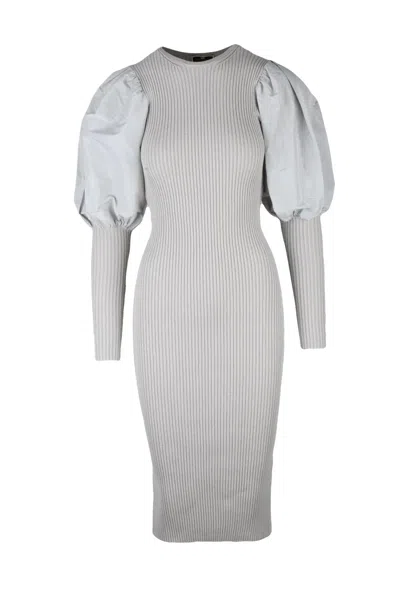 Elisabetta Franchi Long Knit Dress - Pearl Grey In Gray