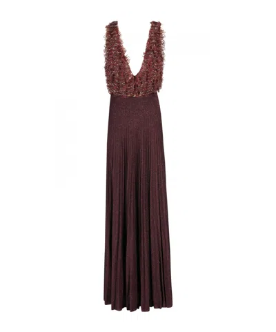 Elisabetta Franchi Long Merlot Dress In Red
