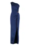 Elisabetta Franchi Draped One-shoulder Dress With Side Slit In Blue