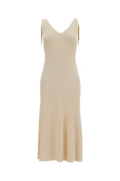 Elisabetta Franchi Long Ribbed Knit Dress In Brown