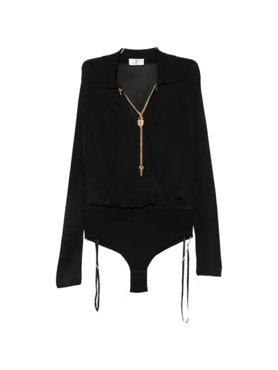 Elisabetta Franchi Long Sleeve Body With Chain Details In Black