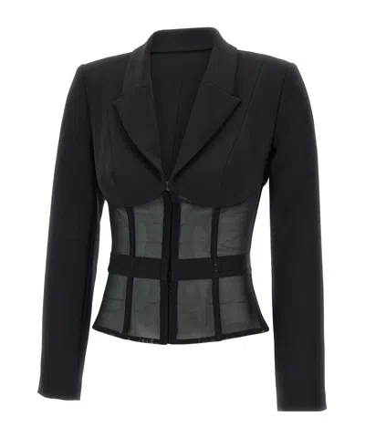 Elisabetta Franchi Long Sleeve Casual Jacket In Black