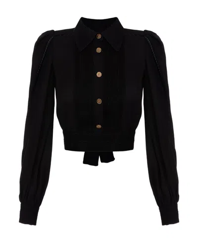 Elisabetta Franchi Long-sleeve Cotton Shirt In Black
