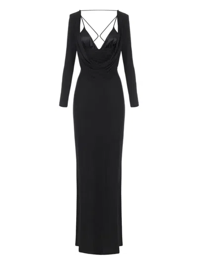 Elisabetta Franchi Long-sleeve Draped Dress In Black