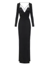 Elisabetta Franchi Draped Black Maxi Dress With Deep Neckline In Multi