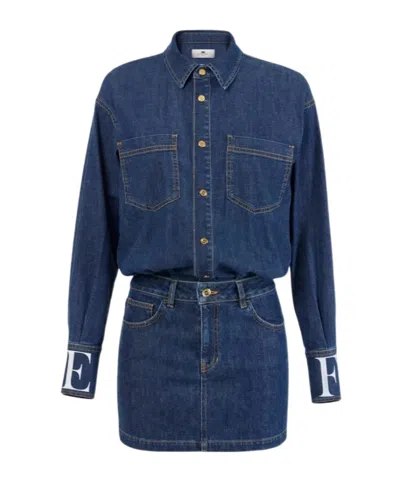 Elisabetta Franchi Snap-button Denim Mini Dress In Blue
