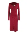 Elisabetta Franchi Draped Midi Dress With Jeweled Buttons In Red