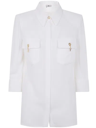 Elisabetta Franchi Three-quarter Sleeve White Shirt With Flap Pockets