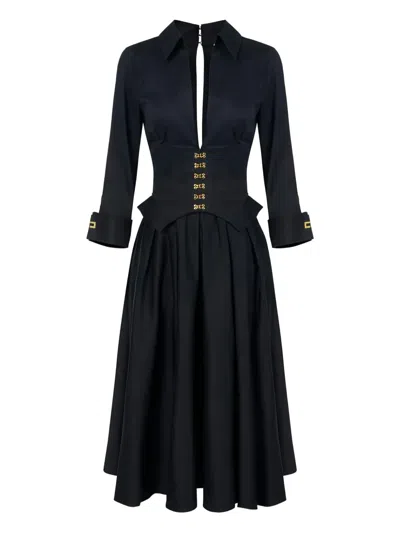Elisabetta Franchi Long-sleeve Midi Dress In Black