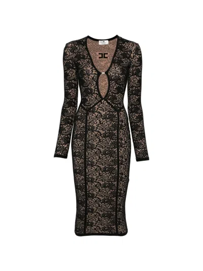 Elisabetta Franchi Long Sleeve Midi Dress In Black