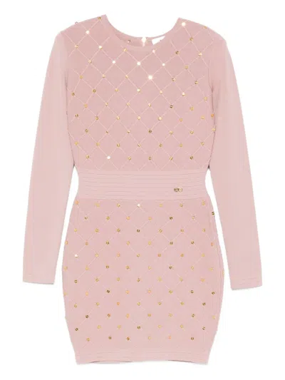 Elisabetta Franchi Long Sleeve Mini Dress In Pink