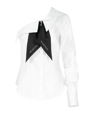 Elisabetta Franchi Long Sleeve One Shoulder Shirt In White