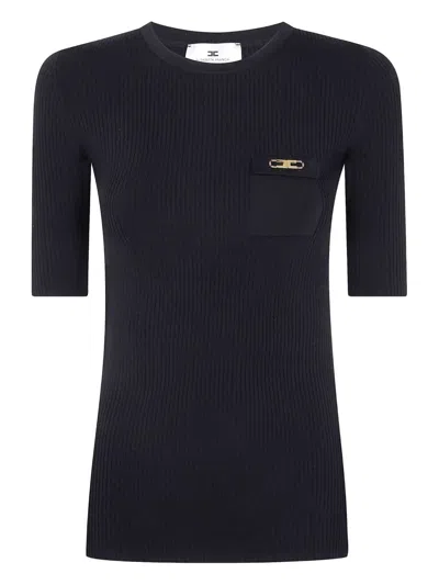Elisabetta Franchi Long Sleeve Ribbed T-shirt In Black