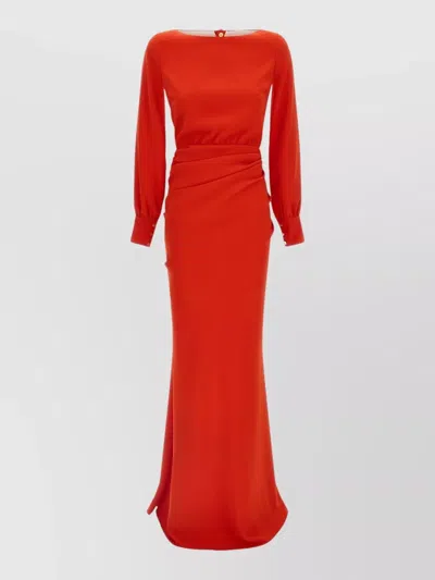 Elisabetta Franchi Long Sleeve Ruched Dress Button Detail In Red