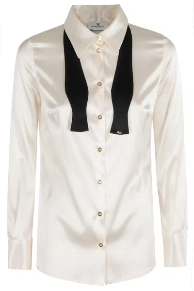 Elisabetta Franchi Long-sleeve Satin-finish Shirt With Classic Collar In White