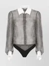 Elisabetta Franchi Silk Bodysuit With Delicate Reptile Scale Pattern In Gray