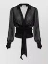 Elisabetta Franchi Blouse In Voile Fabric With Sash In Black
