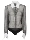 Elisabetta Franchi Silk Bodysuit With Delicate Reptile Scale Pattern In Black