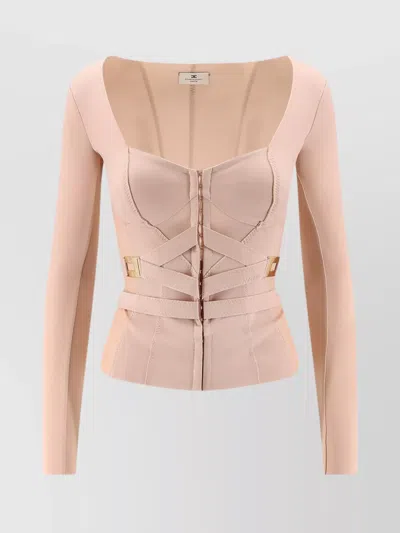Elisabetta Franchi Long Sleeve Top Featuring Metal Accents In Pink