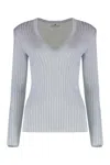 Elisabetta Franchi Ribbed Padded-shoulders Top In Blue