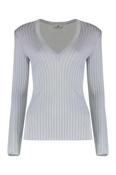 Elisabetta Franchi Ribbed Padded-shoulders Top In Gray