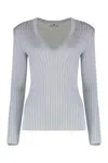 Elisabetta Franchi Ribbed Padded-shoulders Top In Gray